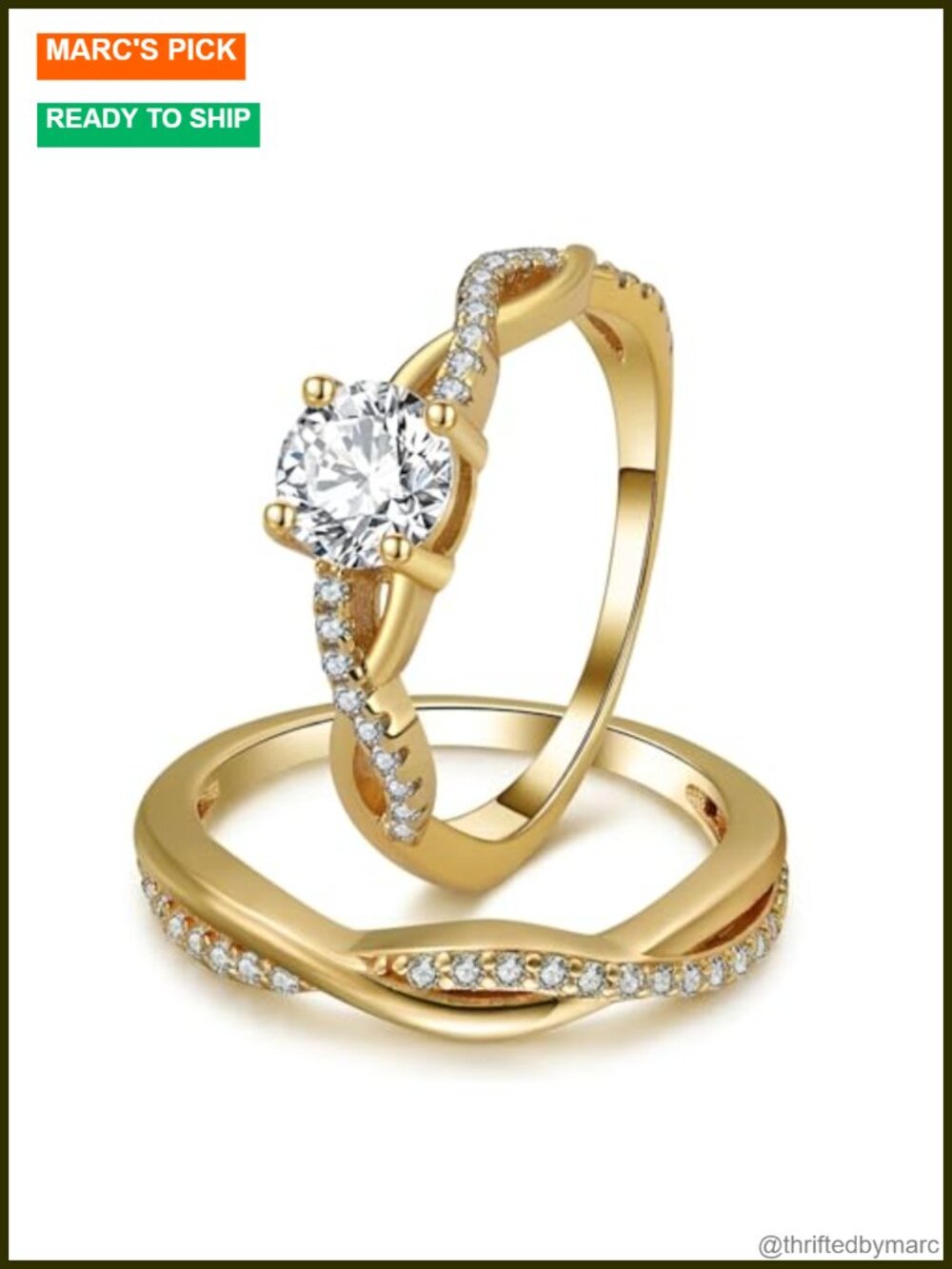 Sterling Silver Wedding Ring Set Plated 14k Gold CZ Engagement Band